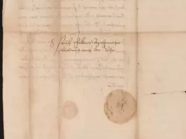 Město Olomouc a doktor Pavel Fabricius uzavírají smlouvu o opravě a zlepšení „široce známého“ olomouckého orloje. Archiv města Olomouce, fond Zlomky registratur 1426–1786 (1890), M-1-1, inv. č. 4477.